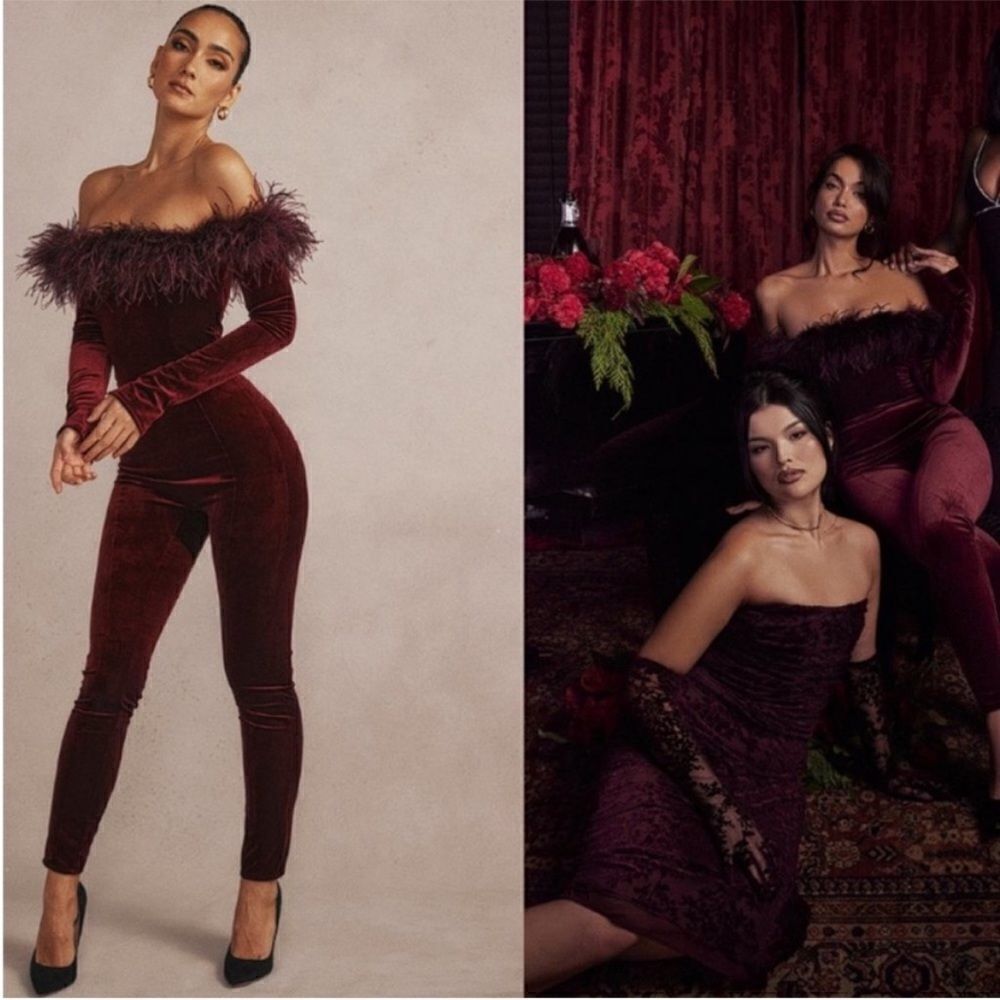 House of CB Salima Black Cherry Velvet Jumpsuit